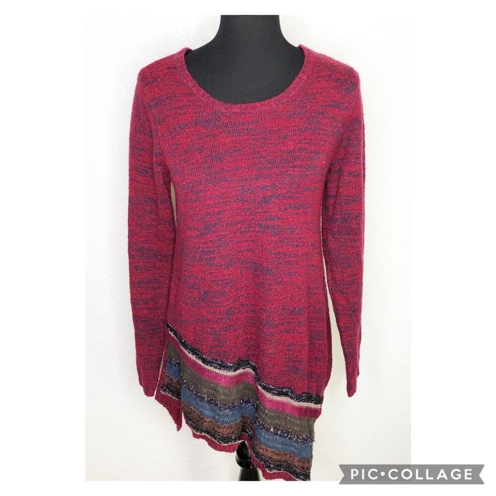 Soft Surroundings red navy asymmetrical mixed knit hem‎ sweater size Medium
